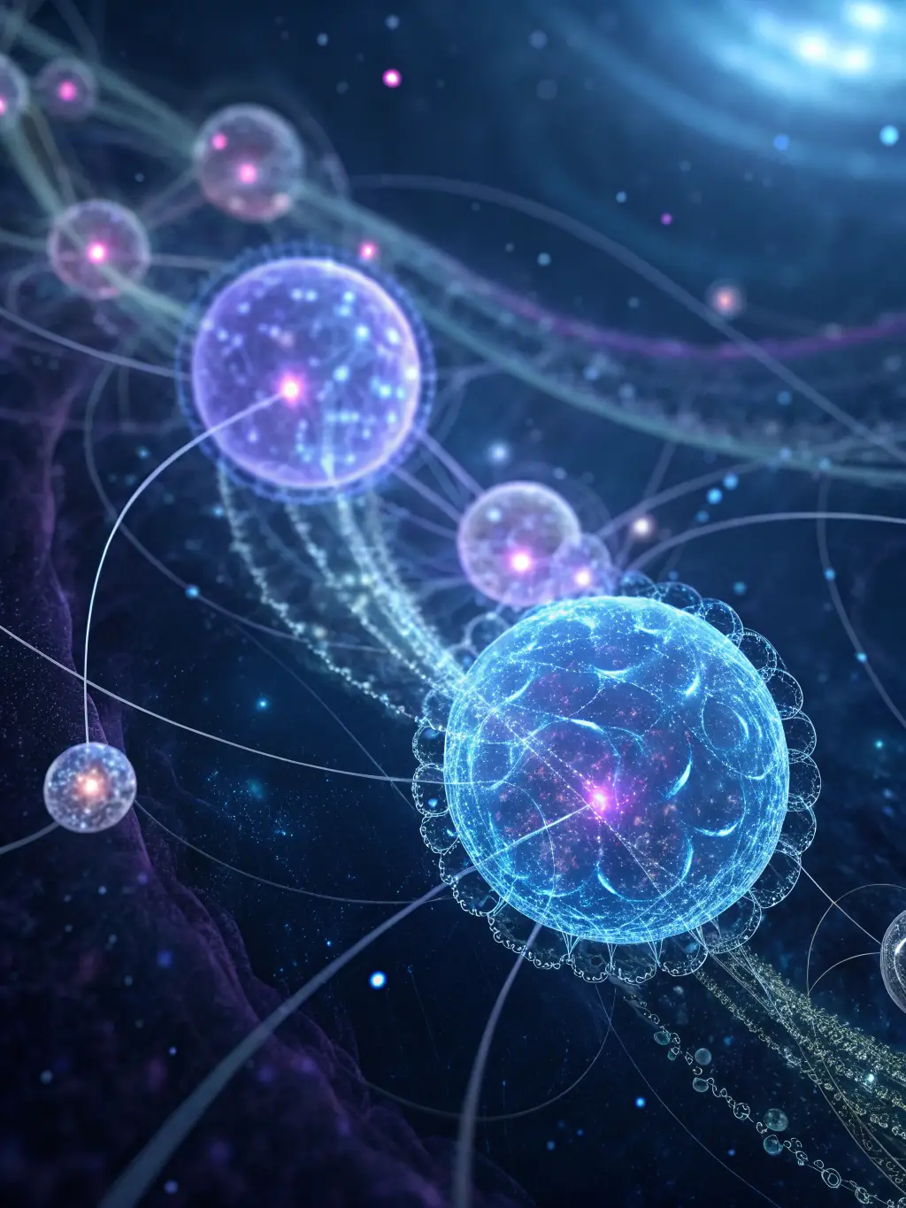 A clean graphic illustrating the principles of quantum computing, with abstract shapes and vibrant colors, representing advanced learning in theoretical physics.